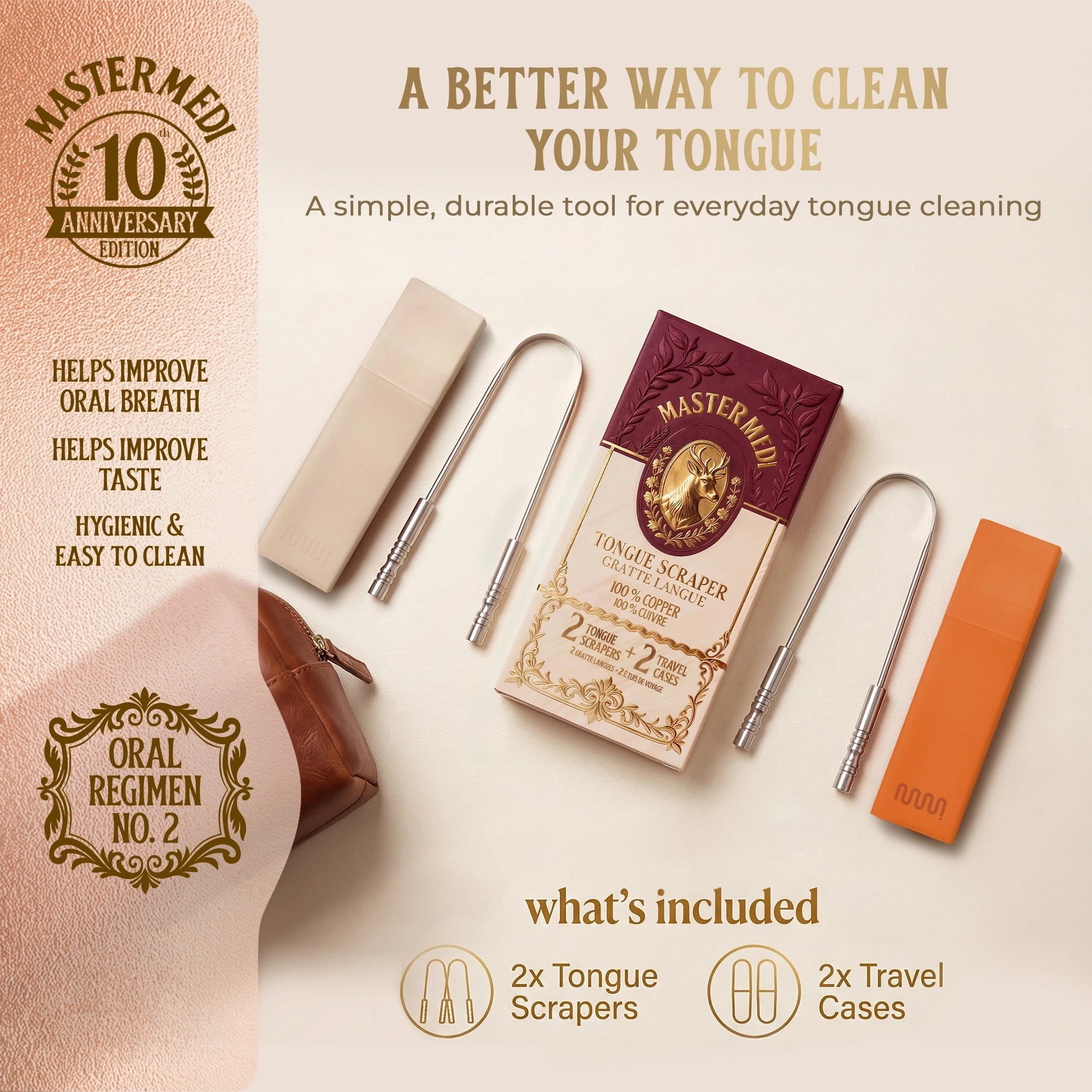 Copper Tongue Scraper - 2 Pack - MasterMedi