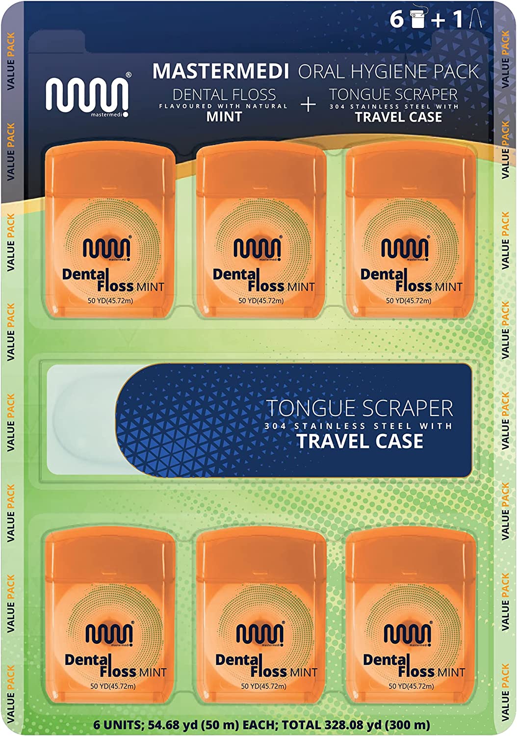 MasterMedi Tongue Scraper with Dental Floss, Oral Care, Mint - Flavored, (Pack of 7) - MasterMedi