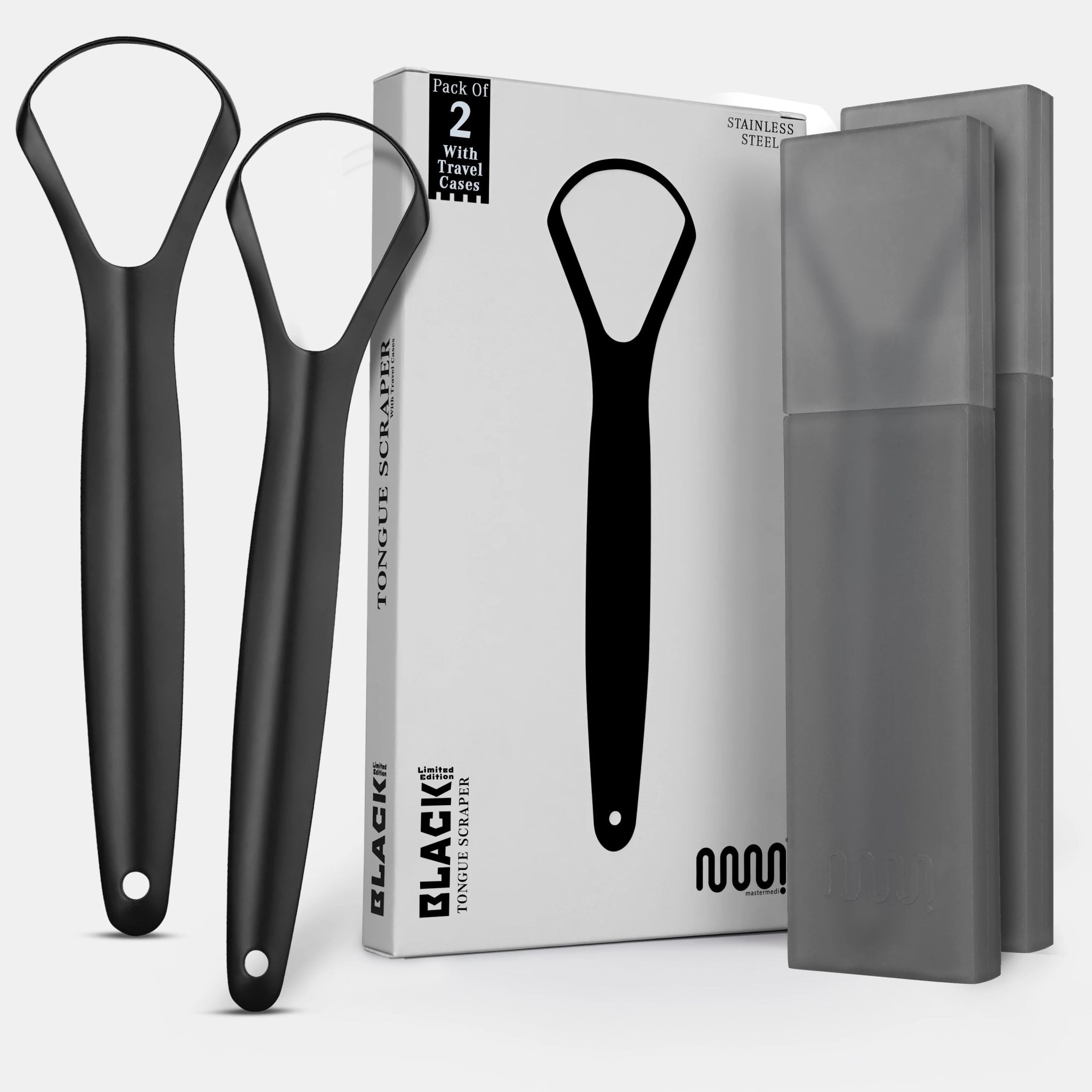 Tongue Scraper Stainless Steel - Black - MasterMedi