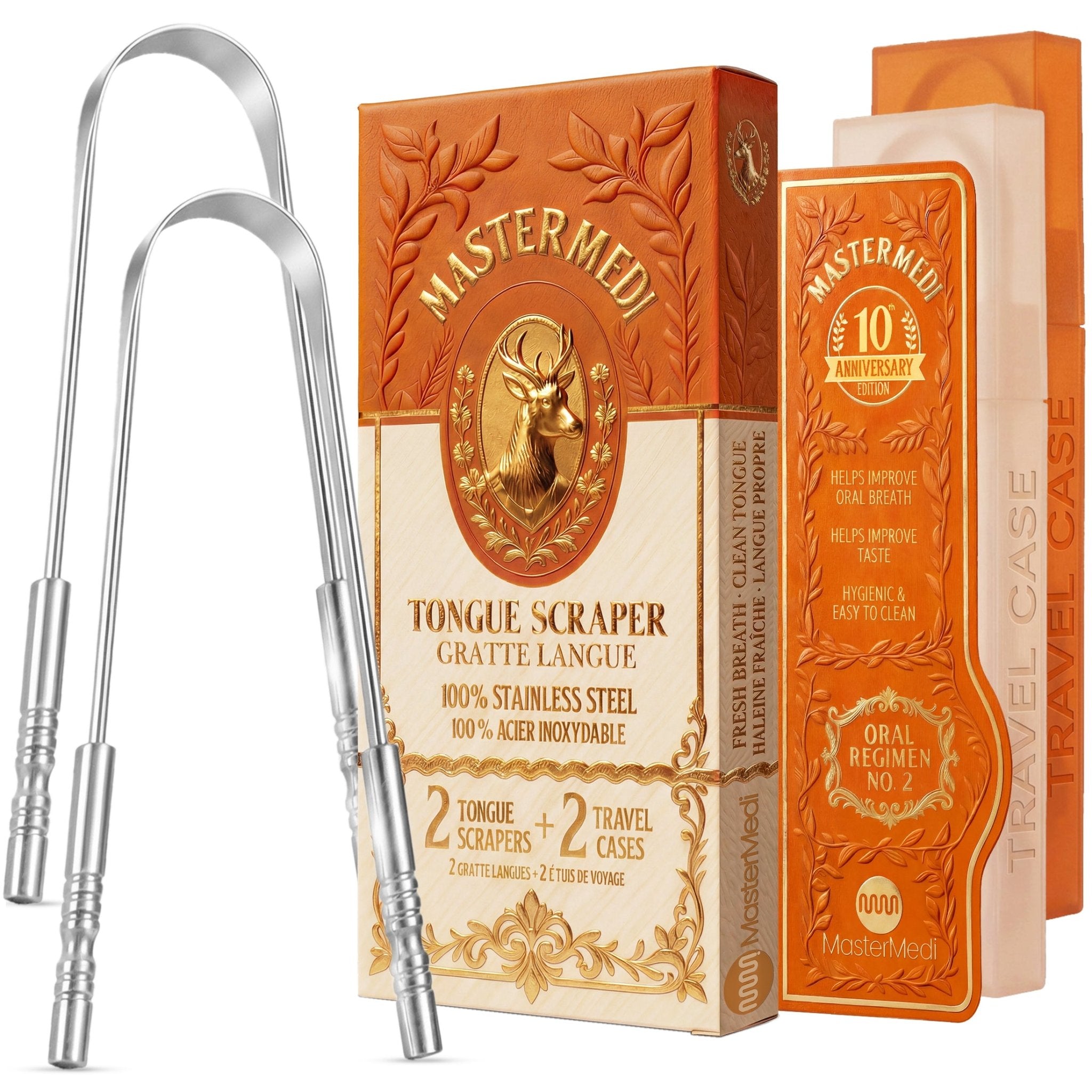 MasterMedi Stainless Steel Tongue Scraper Pack of 2 - MasterMedi