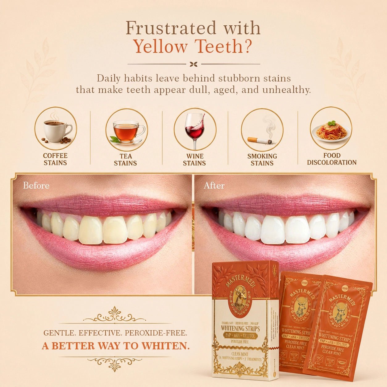 Whitening Strips - PAP + nHA + Xylitol 14 Strips · 7 Treatments - MasterMedi